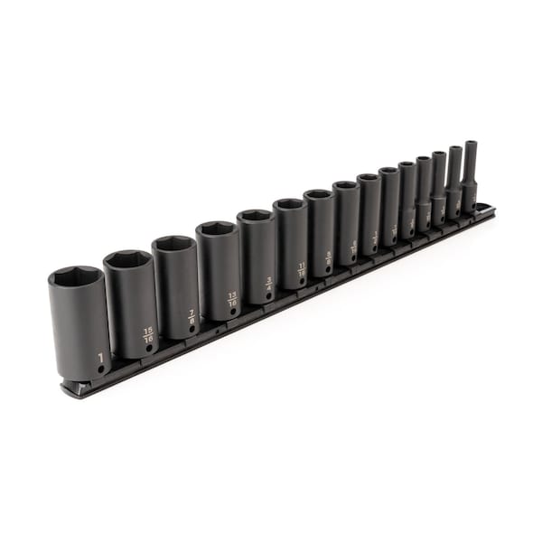 Tekton 3/8 Inch Drive Deep 6-Point Impact Socket Set with Rail, 15-Piece (1/4-1 in.) SID91105 - main